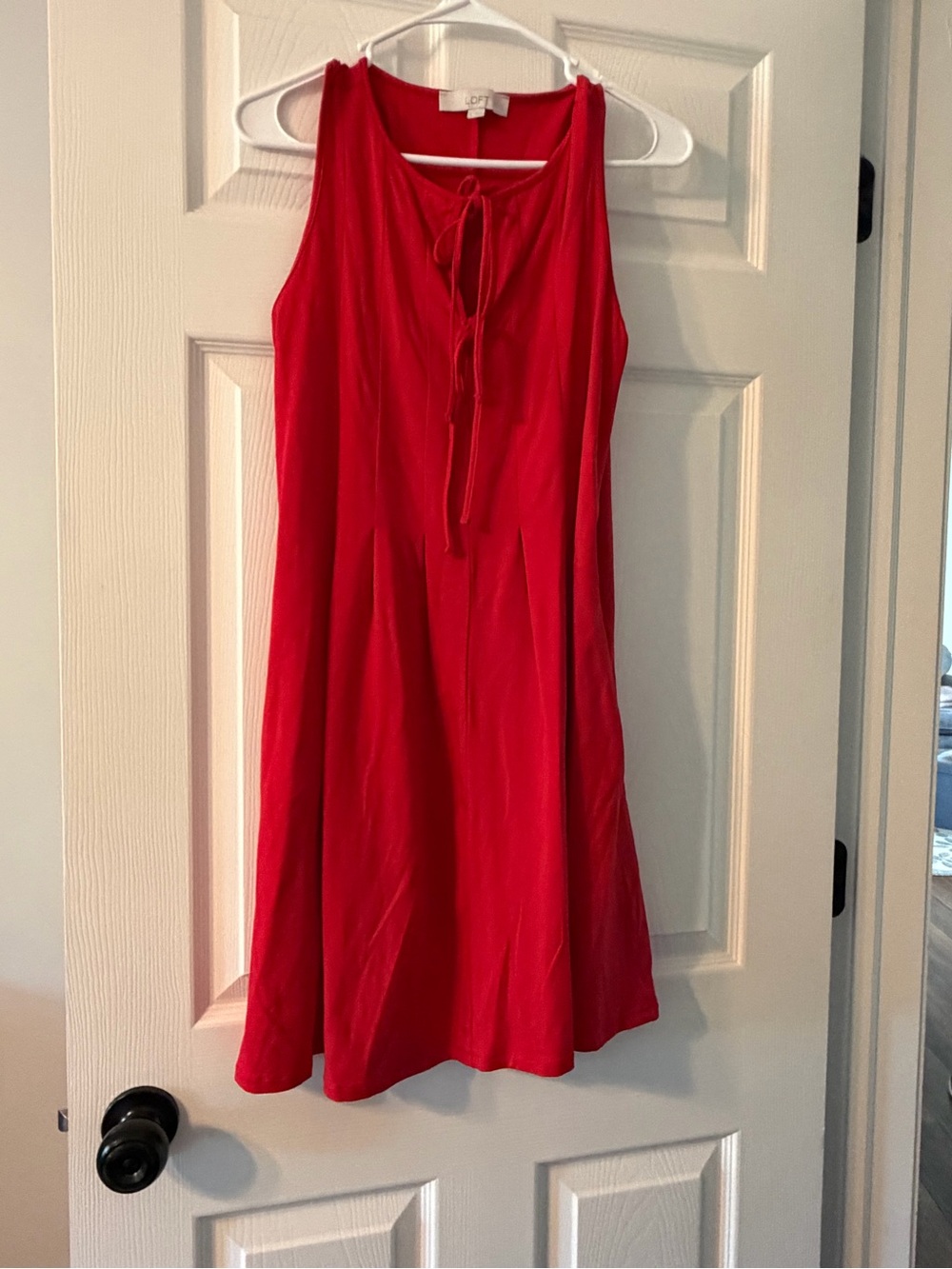 LOFT Red Tie-Neck Sleeveless A-Line Dress